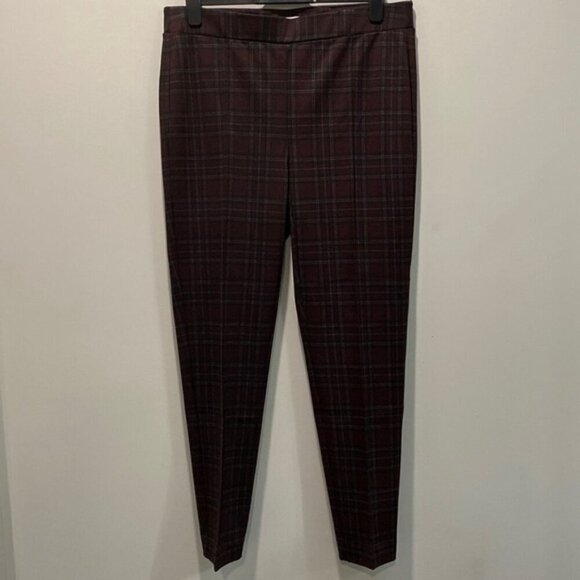 Laura Burgundy Plaid Pull-up Leggings Pants Size 14 - Picture 2 of 12
